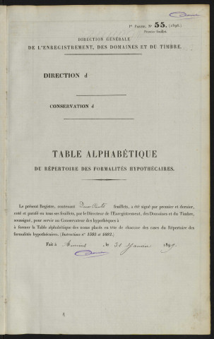 Table alphabétique du répertoire des formalités, de Dault à Debans, registre n° 36 (Abbeville)