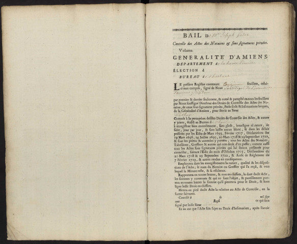 Contrôle des actes du bureau de Chaulnes pour la période du 25 février 1755 au 1er août 1756