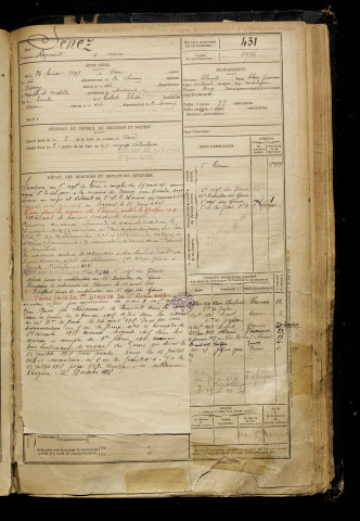 Senez, Raymond, né le 24 février 1897 à Ham (Somme), classe 1917, matricule n° 431, Bureau de recrutement de Péronne