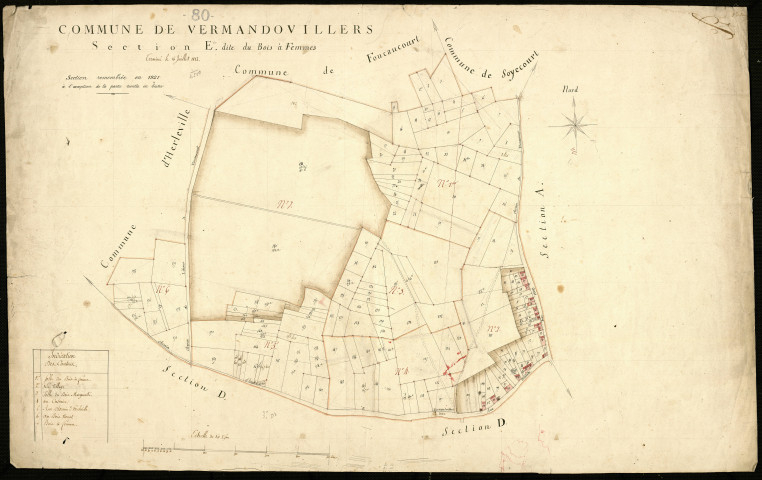 Plan du cadastre napoléonien - Vermandovillers : Bois à Femmes (Le), E
