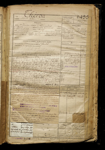 Théron, Albert Eloi, né le 14 février 1897 à Méneslies (Somme), classe 1917, matricule n° 1455, Bureau de recrutement d'Amiens