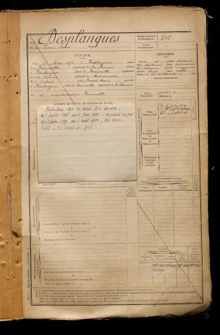 Desplanques, Pierre Louis, né le 27 mai 1875 à Boisbergues (Somme), classe 1895, matricule n° 201, Bureau de recrutement d'Abbeville