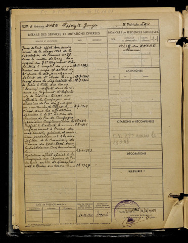 Dhée, Hippolyte Georges, né le 30 septembre 1882 à Morlancourt (Somme), classe 1902, matricule n° 504, Bureau de recrutement de Péronne