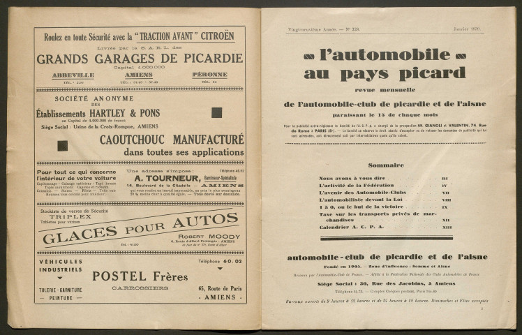 L'Automobile au Pays Picard. Revue mensuelle de l'Automobile-Club de Picardie et de l'Aisne, 328, janvier 1939