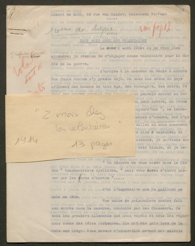 Témoignage de De Bock, Albert et correspondance avec Jacques Péricard