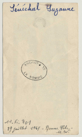 L'amour est comme la mort. Souvenir de première communion. Image de communion de Suzanne Sénéchal en la basilique de Saint-Quentin, le 29 juillet 1947