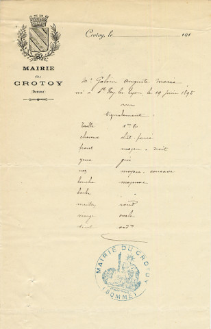 Dossier individuel de délivrance du brevet d'aptitude au pilotage de Auguste Marie Galvin
