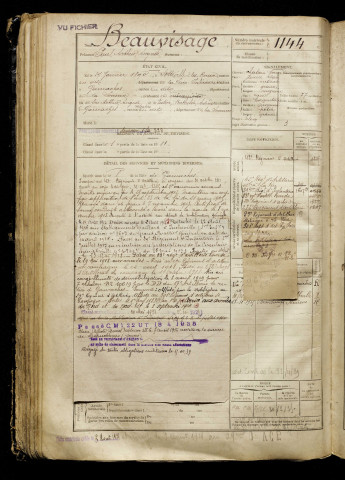 Beauvisage, Paul Arthur Auguste, né le 27 janvier 1889 à Sotteville-lès-Rouen (Seine-Maritime), classe 1910, matricule n° 1144, Bureau de recrutement d'Abbeville