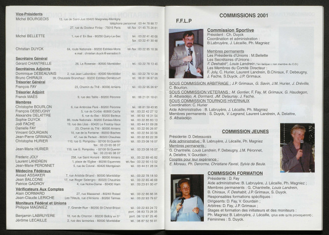 Opuscule (année 2001). Fédération française de Longue Paume : liste des sociétés, classement des joueurs et calendrier