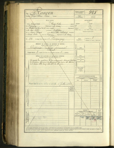 Rançon, Joseph Félicien Désiré, né le 2 mars 1862 à Condé-Folie (Somme, France), classe 1882, matricule n° 925, Bureau de recrutement d'Amiens