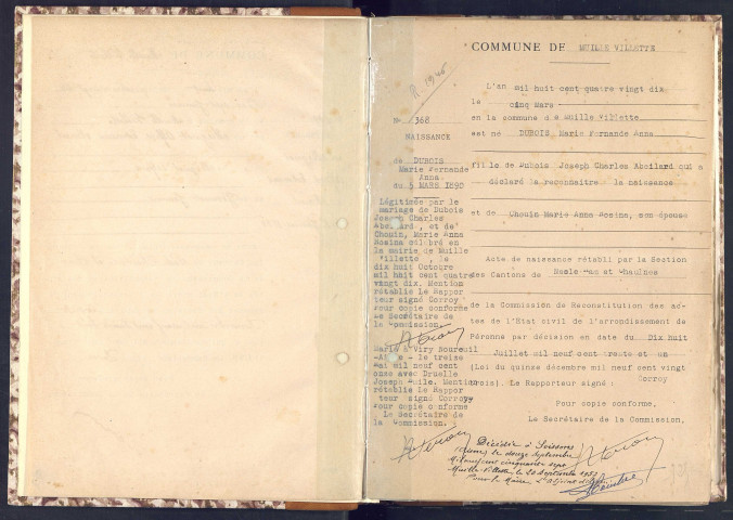 Muille-Villette (actes reconstitués - lacunes possibles) : naissances (1890-1902)