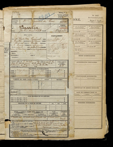 Basselin, Jean Louis Armand Achille, né le 30 décembre 1890 à Longueval (Somme), classe 1910, matricule n° 1083, Bureau de recrutement de Péronne