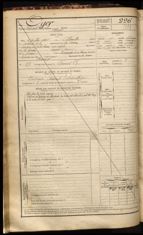 Oger, Théodule Théophane Athanase, né le 04 juillet 1865 à Allonville (Somme), classe 1885, matricule n° 226, Bureau de recrutement d'Amiens