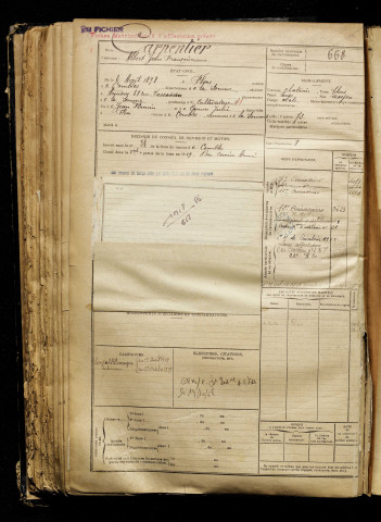 Carpentier, Albert Jean François, né le 02 avril 1898 à Flers (Somme), classe 1918, matricule n° 668, Bureau de recrutement de Péronne