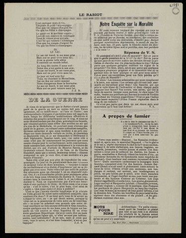 LE RABIOT. LITTERAIRE ET HUMORISTIQUE. JOURNAL DE LA CLASSE 16 DU 9E BATAILLON DU 23E