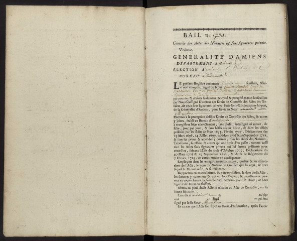 Contrôle des actes du bureau d'Andainville pour la période du 20 novembre 1753 au 3 août 1755