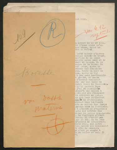 Témoignage de Bovesse, François et correspondance avec Jacques Péricard