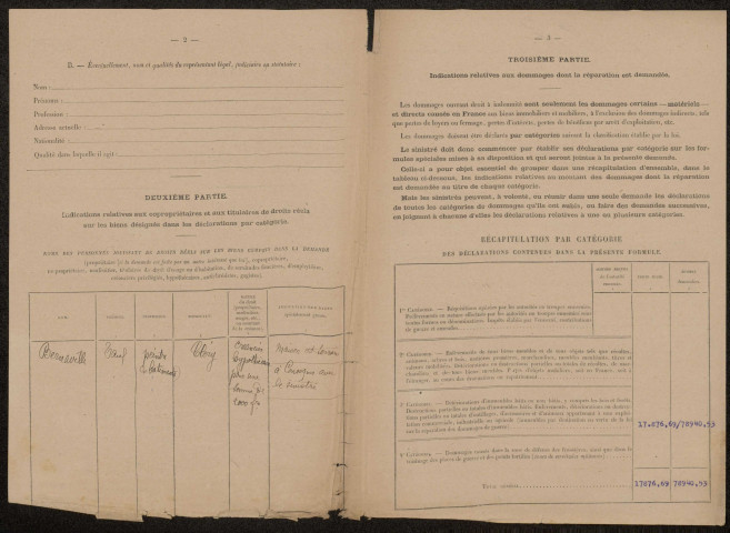 Cléry-sur-Somme. Demande d'indemnisation des dommages de guerre : dossier Boucq-Decressain