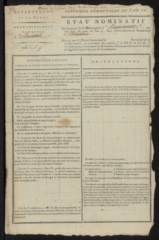 État nominatif des citoyens qui ont le droit de voter. Élections communales de l'an 9 : Eramecourt
