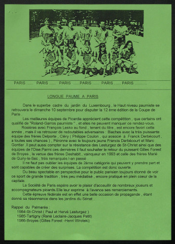 Longue Paume Infos (numéro 15), bulletin officiel de la Fédération Française de Longue Paume