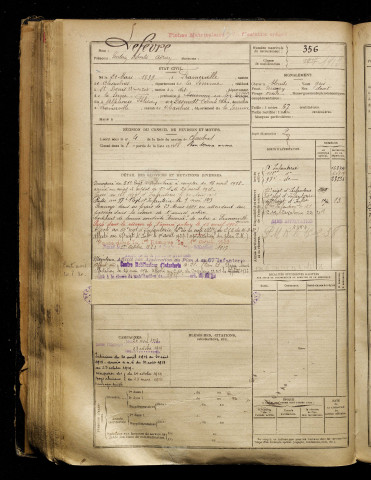 Lefèvre, Guillain Oswald Adrien, né le 21 mars 1899 à Framerville-Rainecourt (Somme), classe 1919, matricule n° 356, Bureau de recrutement de Péronne