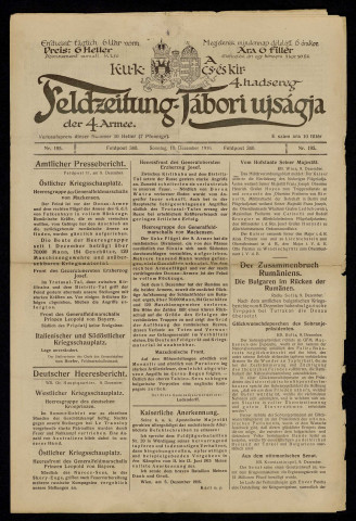 K.u.K. Feldzeitung der 4. Armee / Cs.és Kir. 4. Hadsereg Tabori Ujsagja [Deutsche Ausgabe]