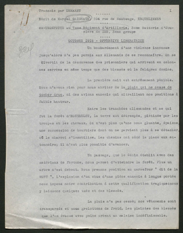 Témoignage de Gaignaux, Marcel (Trompette) et correspondance avec Jacques Péricard