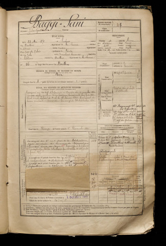 Baggi Sani, Jules Gustave, né le 23 mai 1871 à Lucheux (Somme), classe 1891, matricule n° 47, Bureau de recrutement d'Abbeville