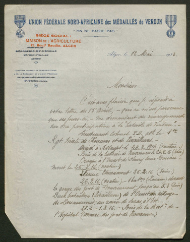 Témoignage de Lainné, G. (Lieutenant colonel) et correspondance avec Jacques Péricard