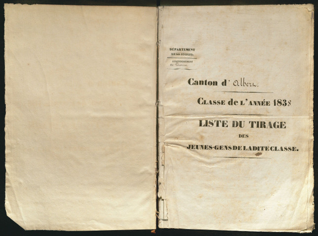 Tirage au sort (arrondissement de Péronne) de l'année 1838