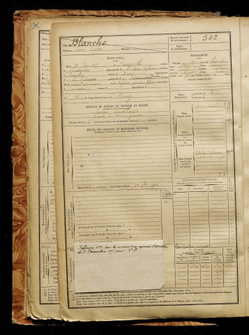 Blanche, Ernest Eugène, né le 18 juin 1877 à Preuseville (Seine-Maritime), classe 1897, matricule n° 542, Bureau de recrutement d'Amiens