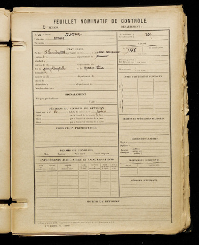 Dubar, Octave, né le 18 novembre 1898 à Hamel (Le) (Somme), classe 1918, matricule n° 207, Bureau de recrutement d'Amiens