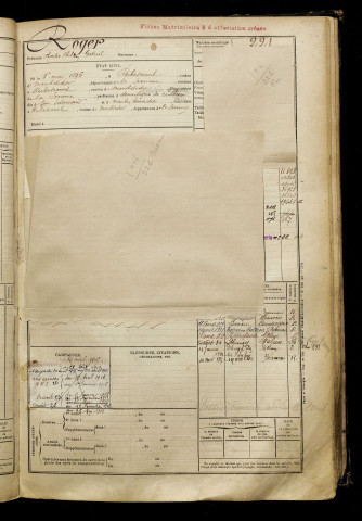 Roger, Charles Philémon Gabriel, né le 01 mai 1896 à Rubescourt (Somme), classe 1916, matricule n° 221, Bureau de recrutement de Péronne