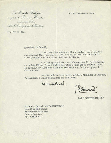 B.V.R. Promotion au grade de Commandeur de l'Ordre National du Mérite de Marcel Villeminot