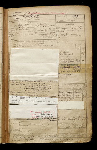 Thuilliez, Emile Jules Joseph, né le 03 octobre 1898 à Herlière (La) (Pas-de-Calais), classe 1918, matricule n° 543, Bureau de recrutement de Péronne