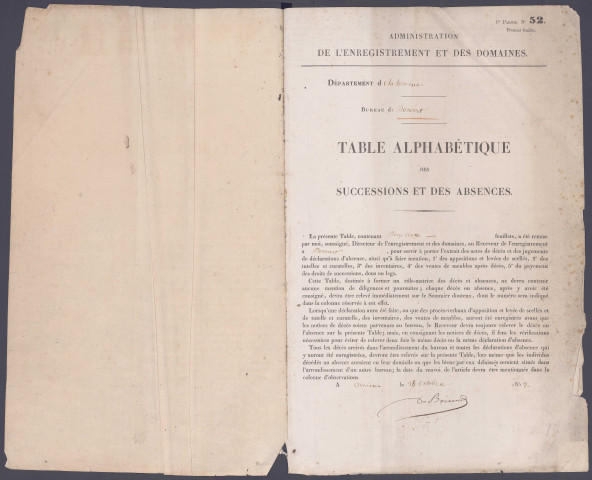 Table des successions et absences du bureau de Domart-en-Ponthieu