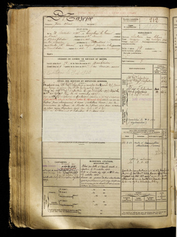 Mascré, Jean Oscar, né le 31 décembre 1896 à Templeux-le-Guérard (Somme), classe 1916, matricule n° 212, Bureau de recrutement de Péronne