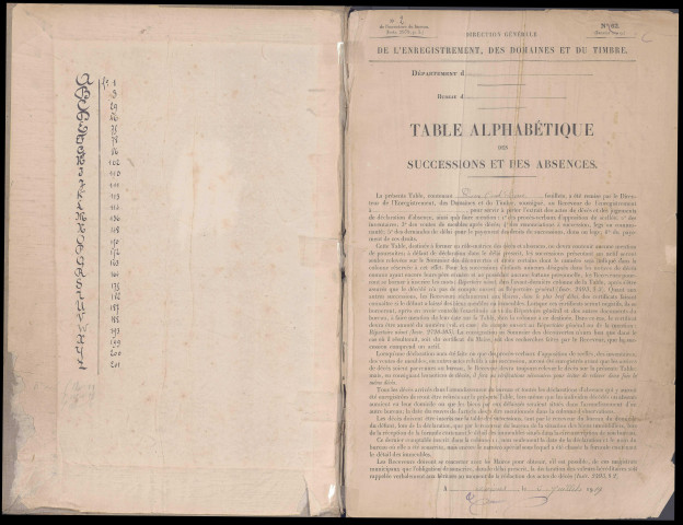 Table des successions et absences du bureau de Chaulnes