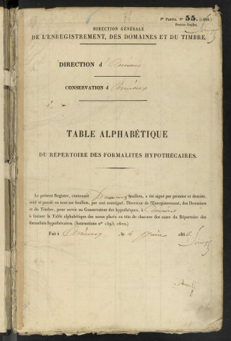 Table alphabétique du répertoire des formalités, de Toussaint à Valeraut, volume 75 (Conservation des hypothèques d'Amiens)