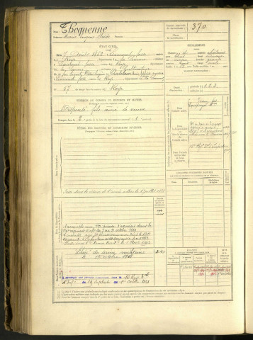 Thoquenne, Marie Eugène Alcide, né le 7 août 1862 à Liancourt-Fosse (Somme, France), classe 1882, matricule n° 370, Bureau de recrutement de Péronne