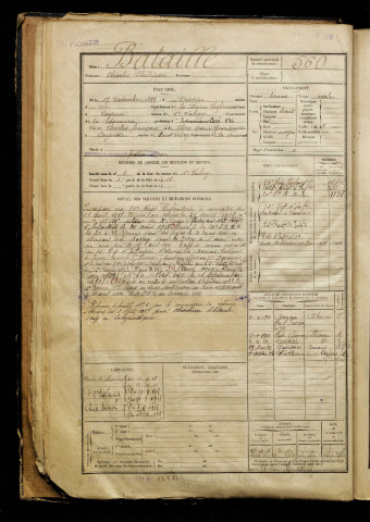 Bataille, Charles Philippe, né le 17 novembre 1899 à Dieppe (Seine-Maritime), classe 1919, matricule n° 560, Bureau de recrutement d'Abbeville