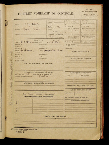 Colmaire, Marcel Désiré, né le 08 août 1893 à Étoile (L') (Somme), classe 1913, matricule n° 836, Bureau de recrutement d'Abbeville
