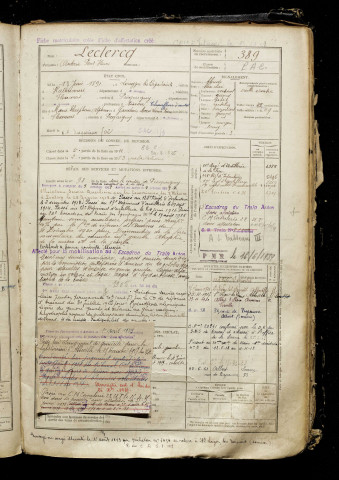 Leclercq, Antoine Paul Henri, né le 13 juin 1891 à Longpré-les-Corps-Saints (Somme), classe 1911, matricule n° 389, Bureau de recrutement d'Amiens