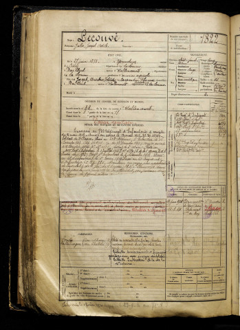 Lecouvé, Jules Joseph Odile, né le 27 juin 1898 à Yvrencheux (Somme), classe 1918, matricule n° 1322, Bureau de recrutement d'Abbeville