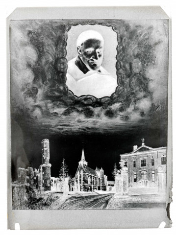Photomontage le portrait de Saint-Vincent de Paul, l'église et le château de Folleville