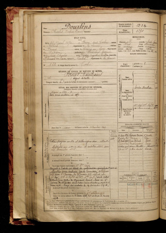 Dourlens, Charles Octave Daniel, né le 21 avril 1870 à Buire-sur-l'Ancre (Somme), classe 1890, matricule n° 214, Bureau de recrutement d'Amiens