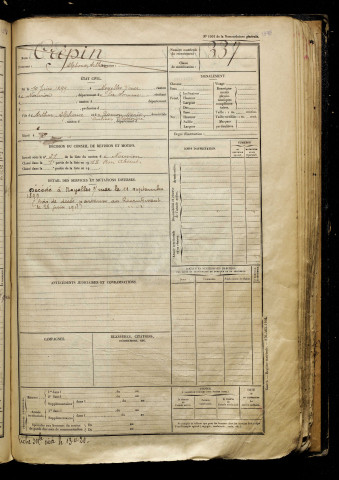 Crépin, Alphonse Arthur, né le 10 juin 1899 à Noyelles-sur-Mer (Somme), classe 1919, matricule n° 337, Bureau de recrutement d'Abbeville