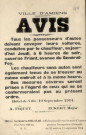 Guerre 1914-1918. Carte postale reproduisant l'affiche de réquisition des automobiles le 10 septembre 1914