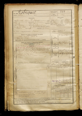 Robiquet, Arthur, né le 24 octobre 1877 à Péronne (Somme), classe 1897, matricule n° 777, Bureau de recrutement de Péronne