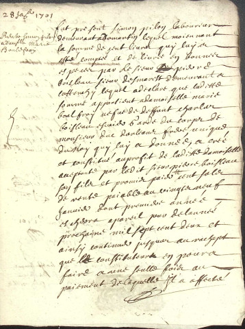Etude de Me Antoine Debacq à Amiens (étude n°6). Minutes de l'année 1701